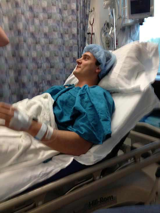 Me in the hospital bed right before my ACL reconstruction surgery